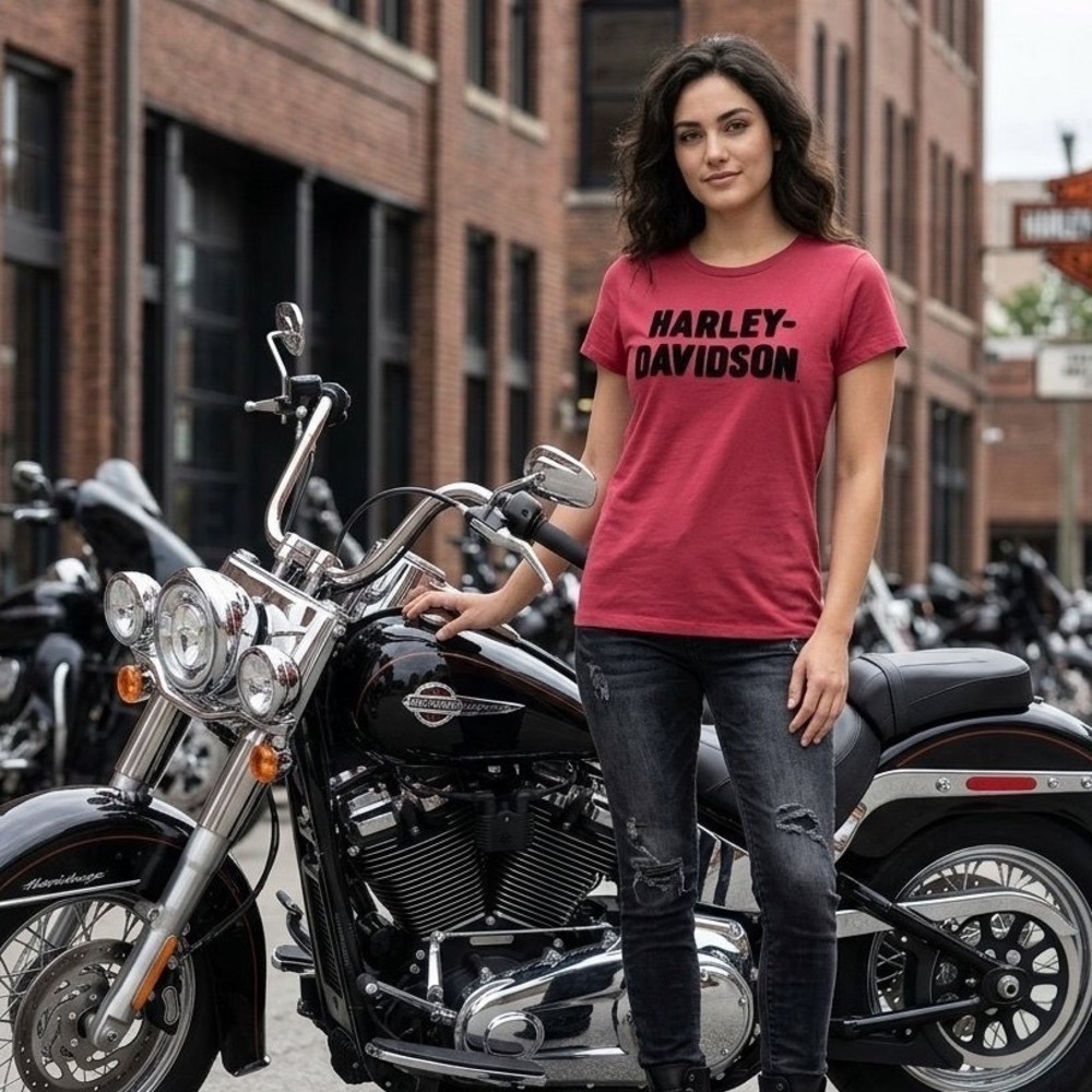 Harley-Davidson Womens Red Chain Stitched Logo T-Shirt 99002-19VW Small